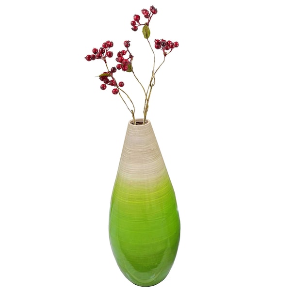 Uniquewise Contemporary Bamboo Floor Flower Vase Tear Drop Design for Dining, Living, Entryway, Large Green QI004271.L - main